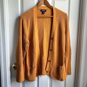 Lands’ End Women’s Cardigan Sweater – Mustard Yellow/Gold – Size Large (14–16)